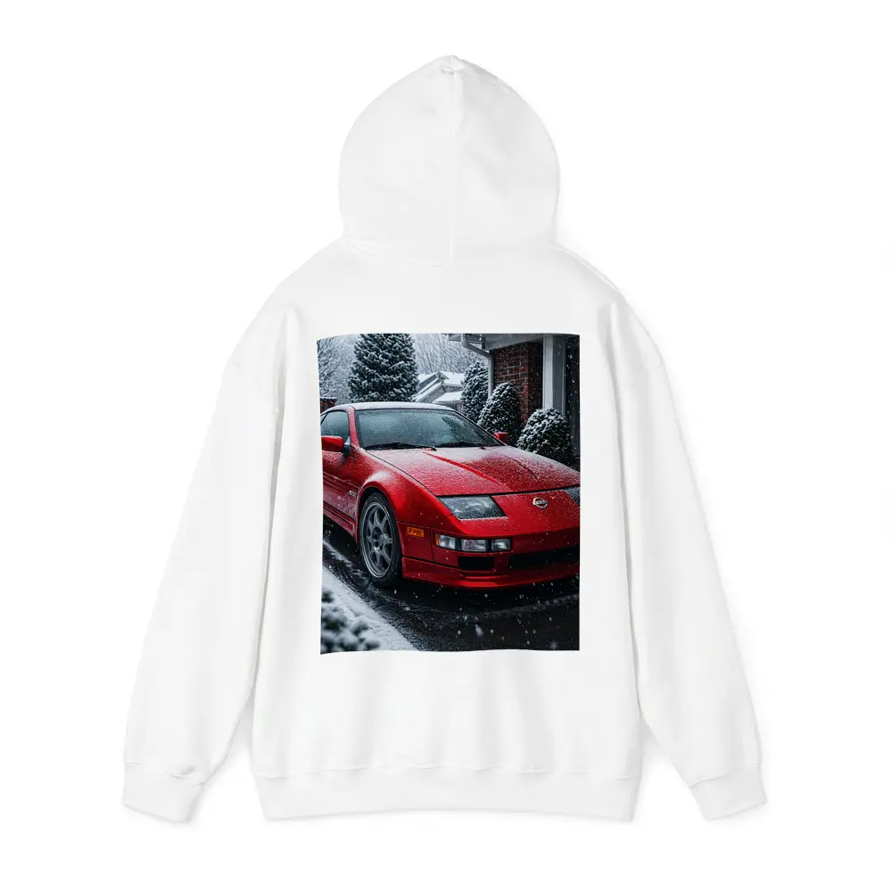 Nissan 300ZX Red Sports Car Snowy Driveway – Hoodies
