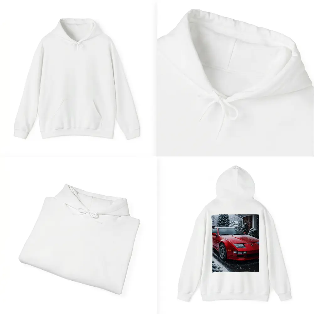 Nissan 300ZX Red Sports Car Snowy Driveway – Hoodies