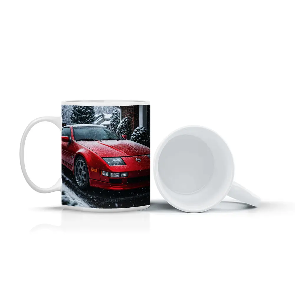 Nissan 300ZX Red Sports Car Snowy Driveway – Mugs