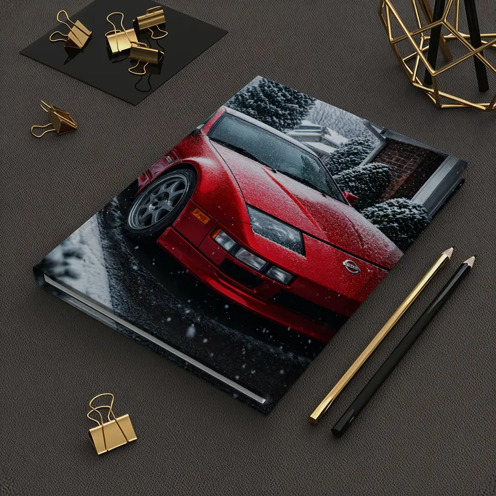 Nissan 300ZX Red Sports Car Snowy Driveway – Notebooks