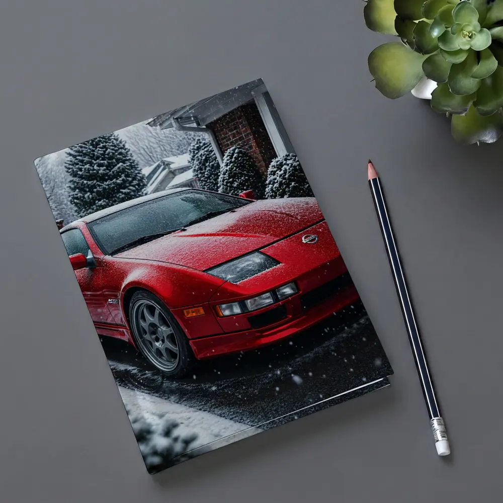 Nissan 300ZX Red Sports Car Snowy Driveway – Notebooks