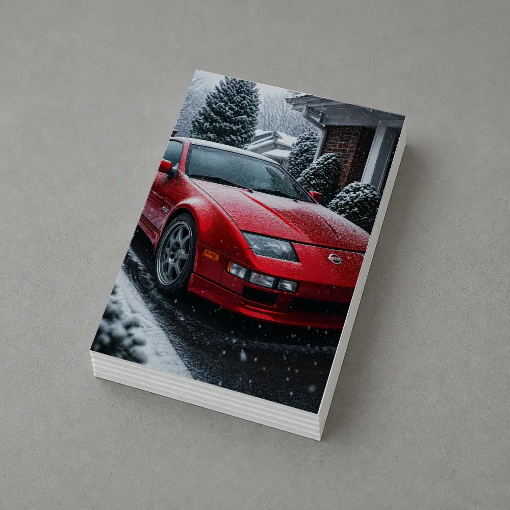 Nissan 300ZX Red Sports Car Snowy Driveway – Postcards