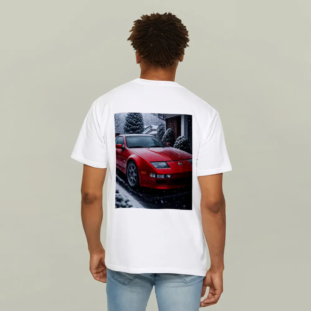 Nissan 300ZX Red Sports Car Snowy Driveway – T-Shirts