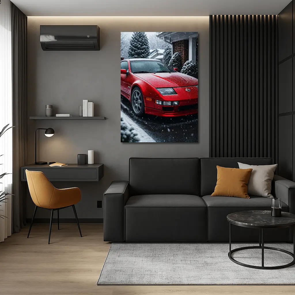 Nissan 300ZX Red Sports Car Snowy Driveway – Wall Art
