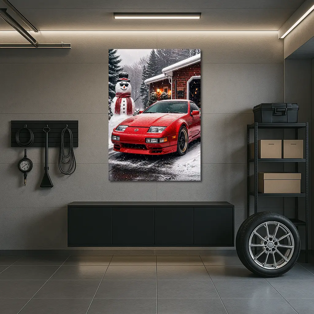 Nissan 300ZX Red Sports Car Winter Snow – Wall Art