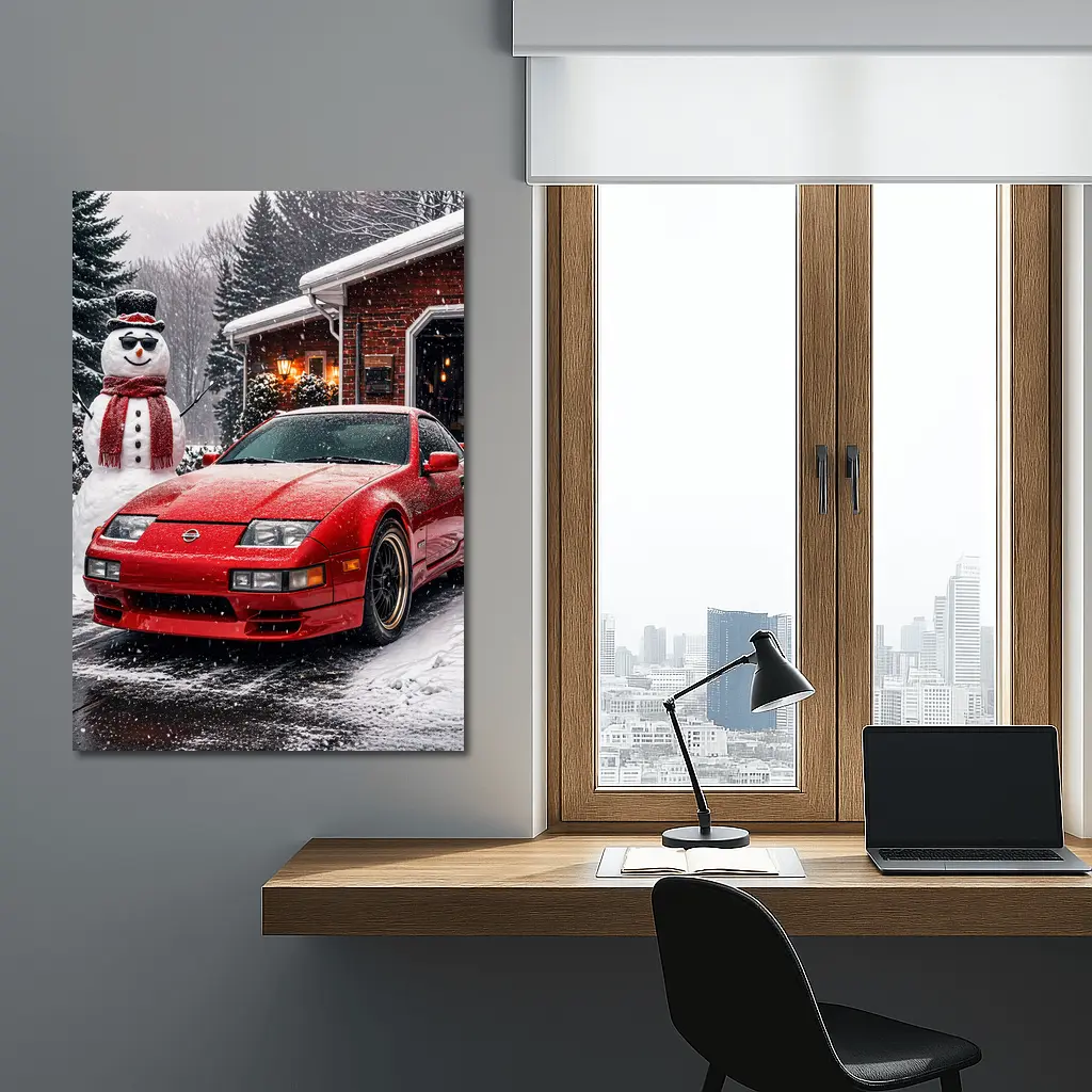 Nissan 300ZX Red Sports Car Winter Snow – Wall Art