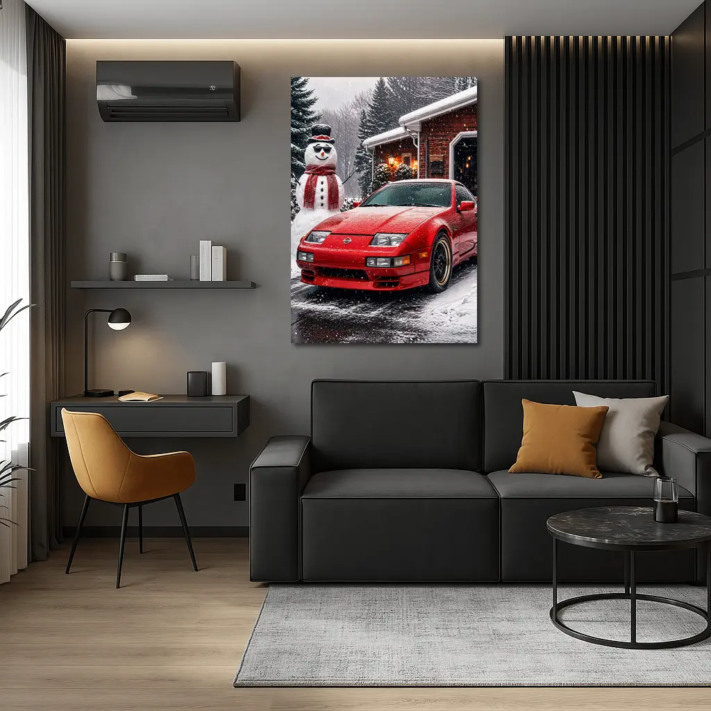 Nissan 300ZX Red Sports Car Winter Snow – Wall Art