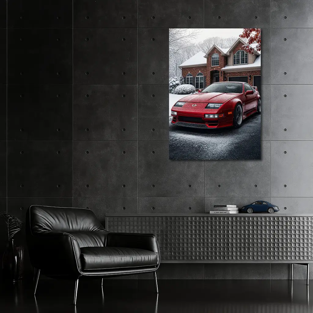 Nissan 300ZX Red Sports Car Winter Snow – Wall Art