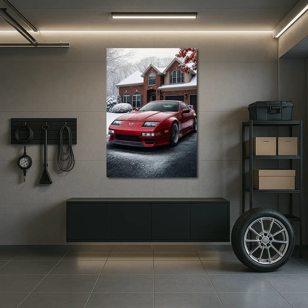 Nissan 300ZX Red Sports Car Winter Snow – Wall Art