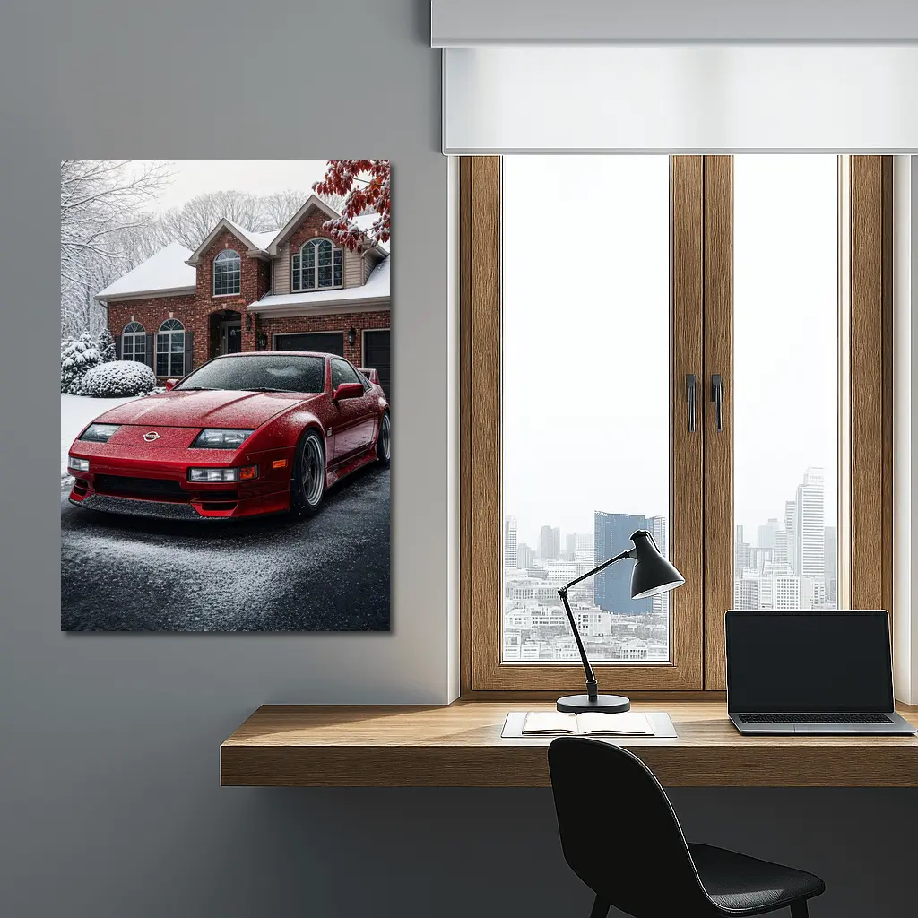 Nissan 300ZX Red Sports Car Winter Snow – Wall Art