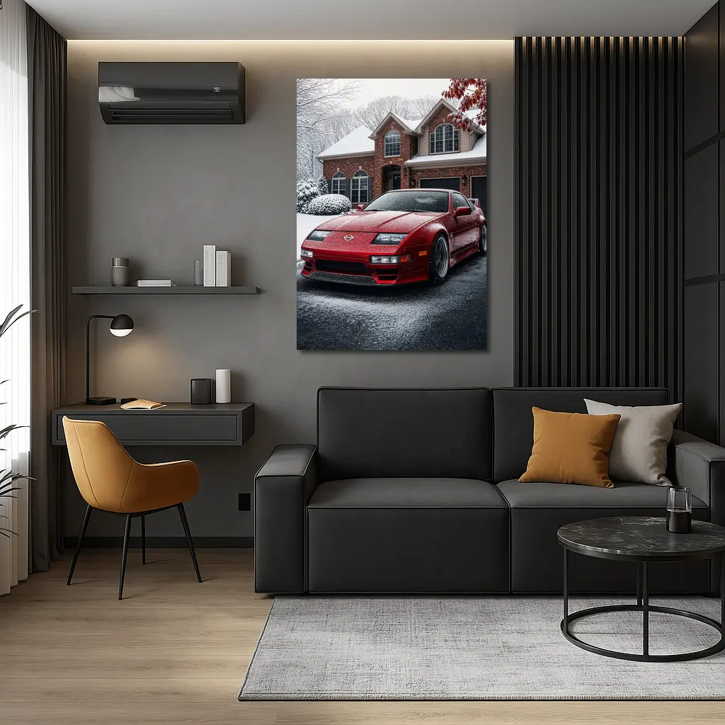 Nissan 300ZX Red Sports Car Winter Snow – Wall Art