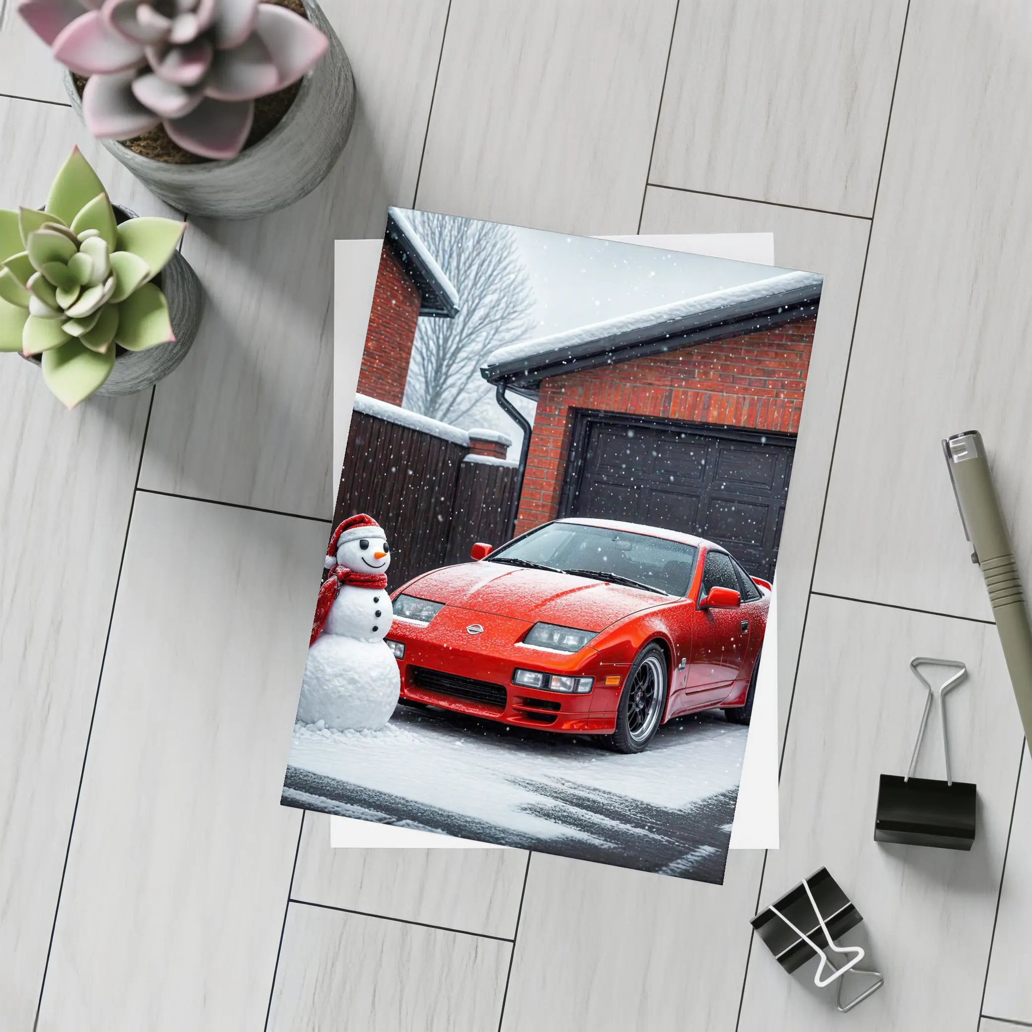 Nissan 300ZX Red Sports Car Winter Snow – Postcards