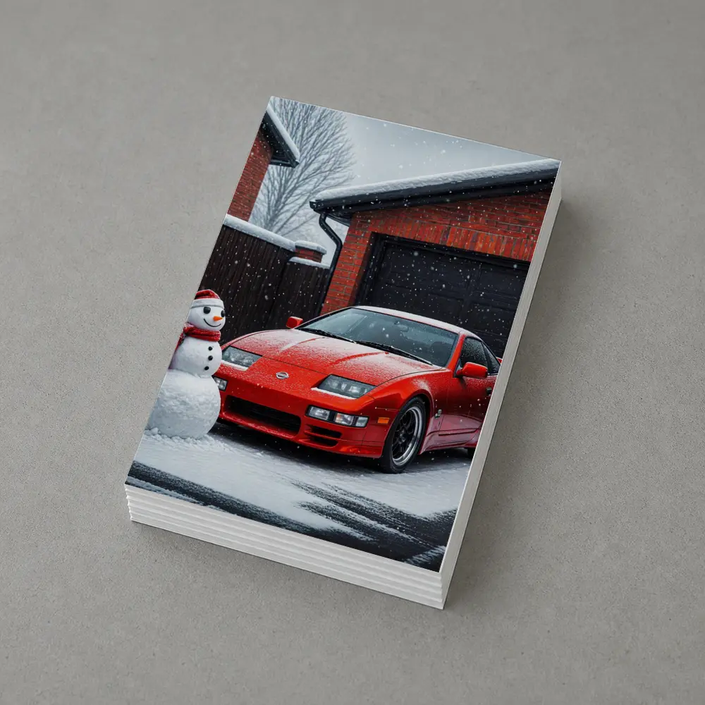 Nissan 300ZX Red Sports Car Winter Snow – Postcards