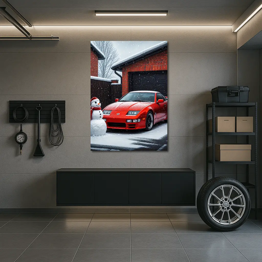 Nissan 300ZX Red Sports Car Winter Snow – Wall Art