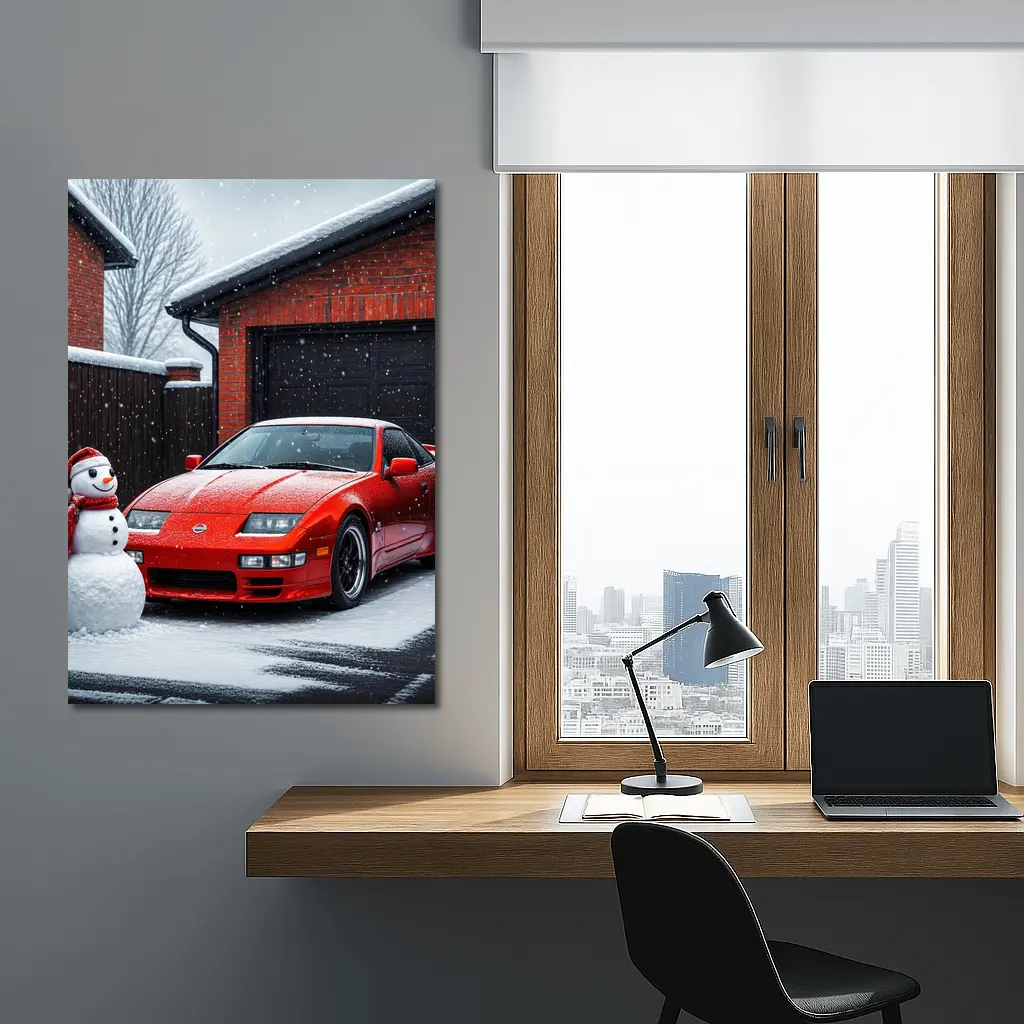 Nissan 300ZX Red Sports Car Winter Snow – Wall Art