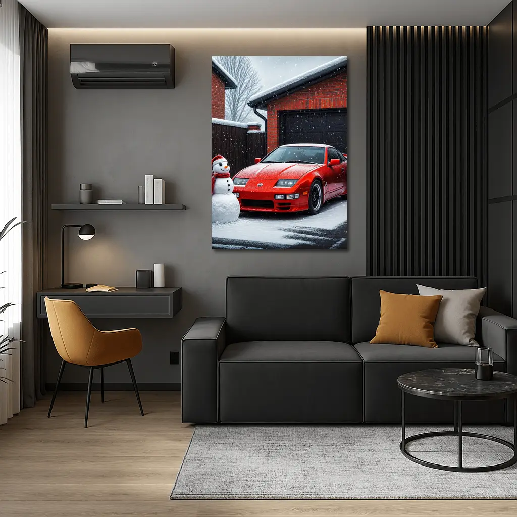 Nissan 300ZX Red Sports Car Winter Snow – Wall Art