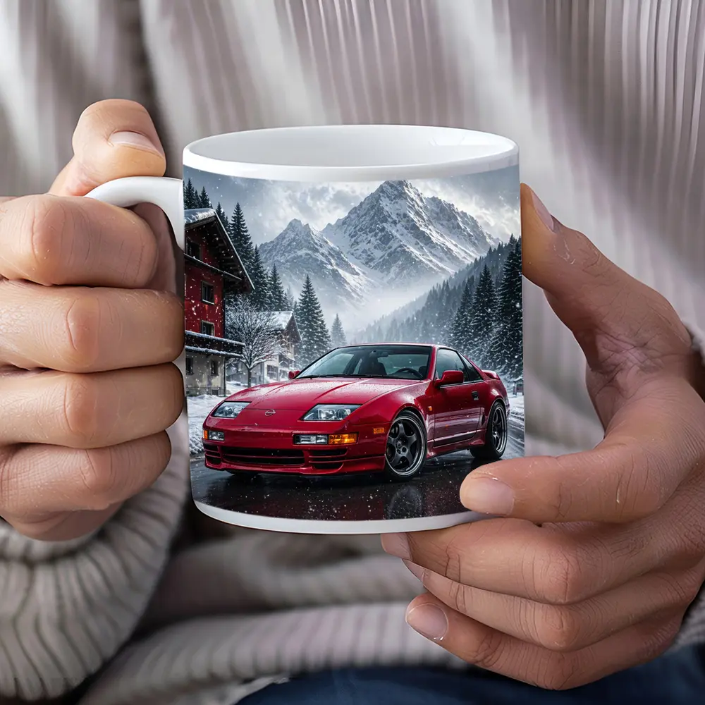 Nissan 300ZX Red Car Snowy Mountain Village – Mugs
