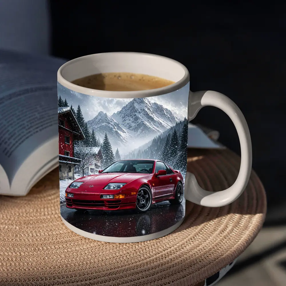 Nissan 300ZX Red Car Snowy Mountain Village – Mugs