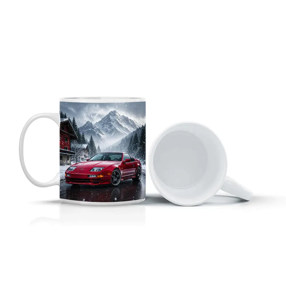 Nissan 300ZX Red Car Snowy Mountain Village – Mugs