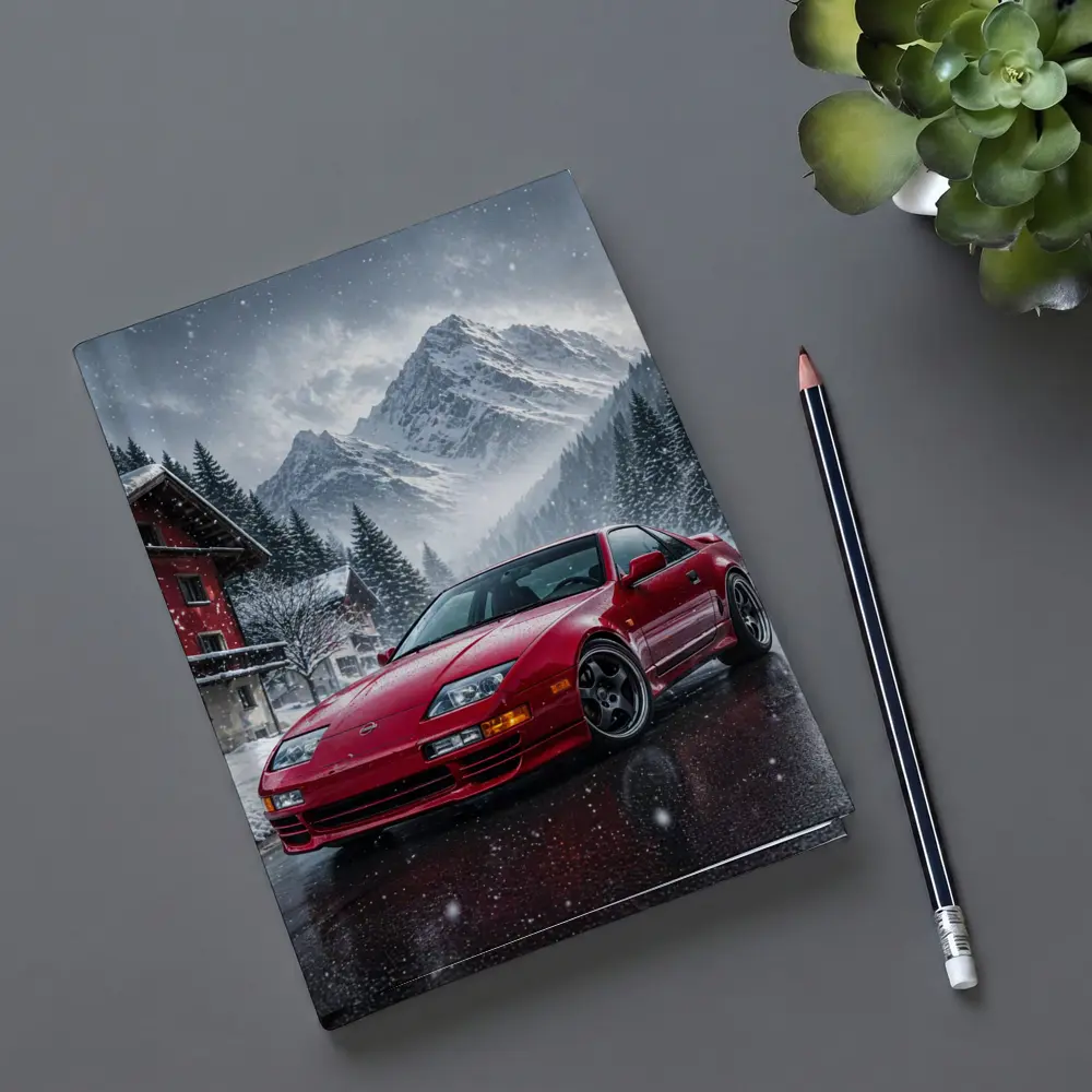 Nissan 300ZX Red Car Snowy Mountain Village – Notebooks