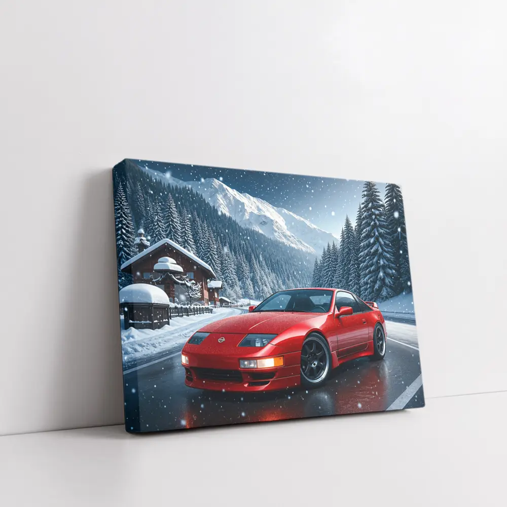 Nissan 300ZX Red Sports Car Snowy Mountains – Wall Art