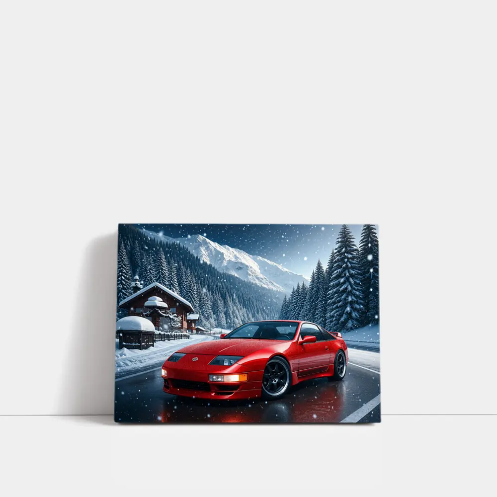 Nissan 300ZX Red Sports Car Snowy Mountains – Wall Art
