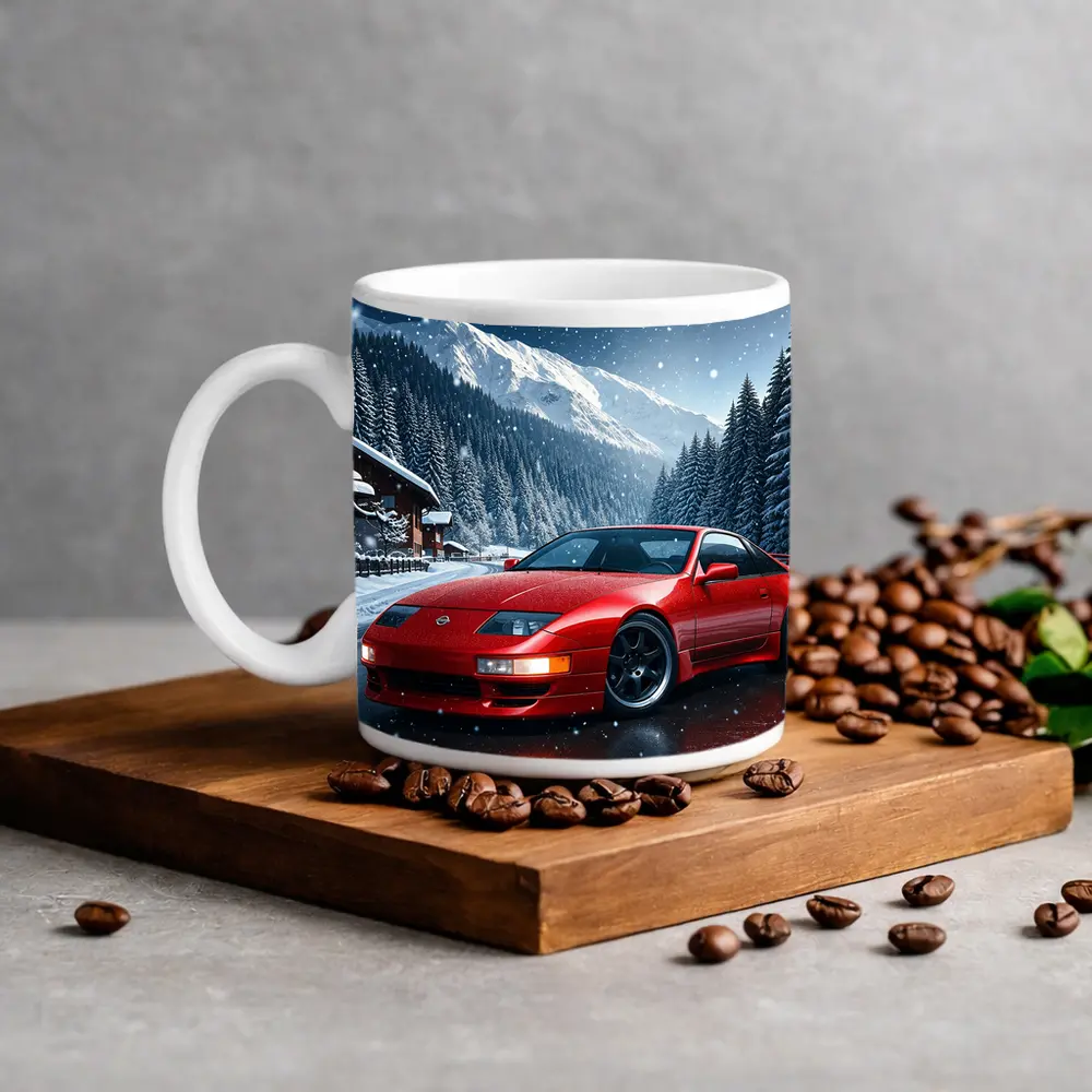 Nissan 300ZX Red Sports Car Snowy Mountains – Mugs