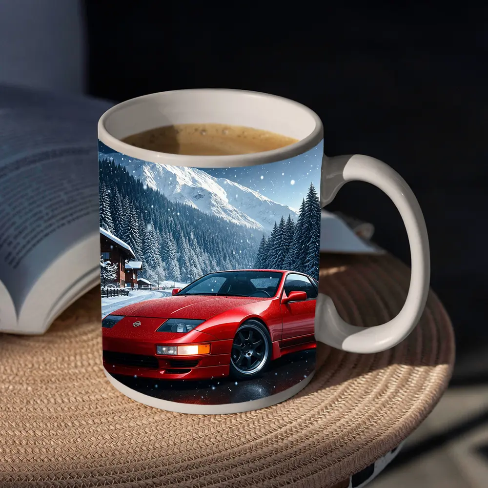 Nissan 300ZX Red Sports Car Snowy Mountains – Mugs