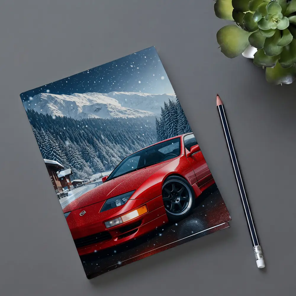 Nissan 300ZX Red Sports Car Snowy Mountains – Notebooks
