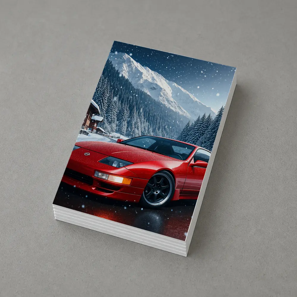 Nissan 300ZX Red Sports Car Snowy Mountains – Postcards
