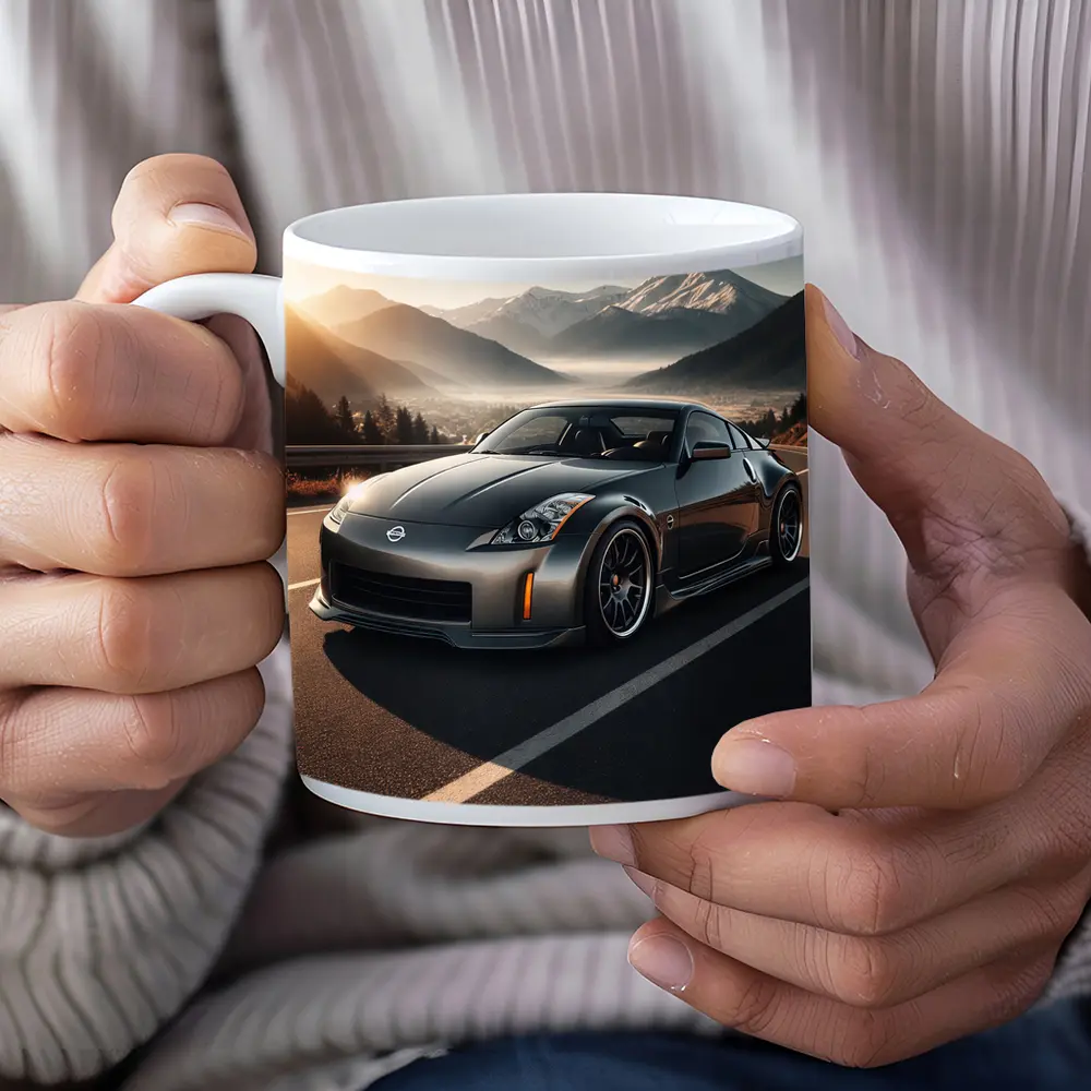 Nissan 350Z Gray Sports Car Mountain Road – Mugs