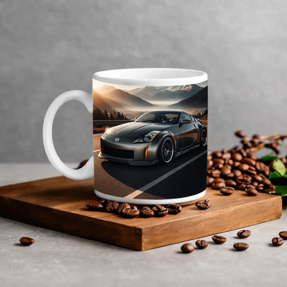 Nissan 350Z Gray Sports Car Mountain Road – Mugs