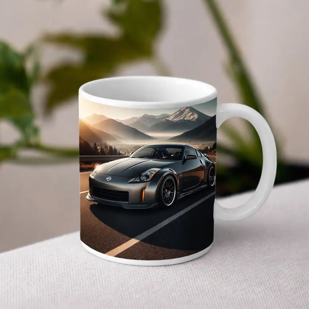 Nissan 350Z Gray Sports Car Mountain Road – Mugs