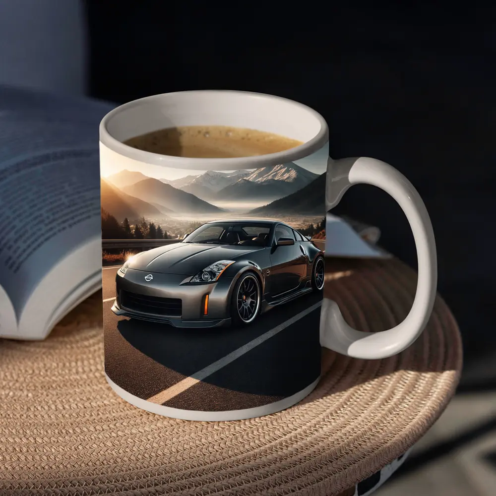 Nissan 350Z Gray Sports Car Mountain Road – Mugs