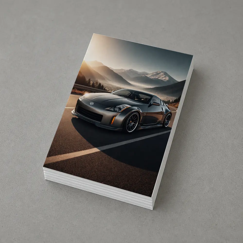 Nissan 350Z Gray Sports Car Mountain Road – Postcards