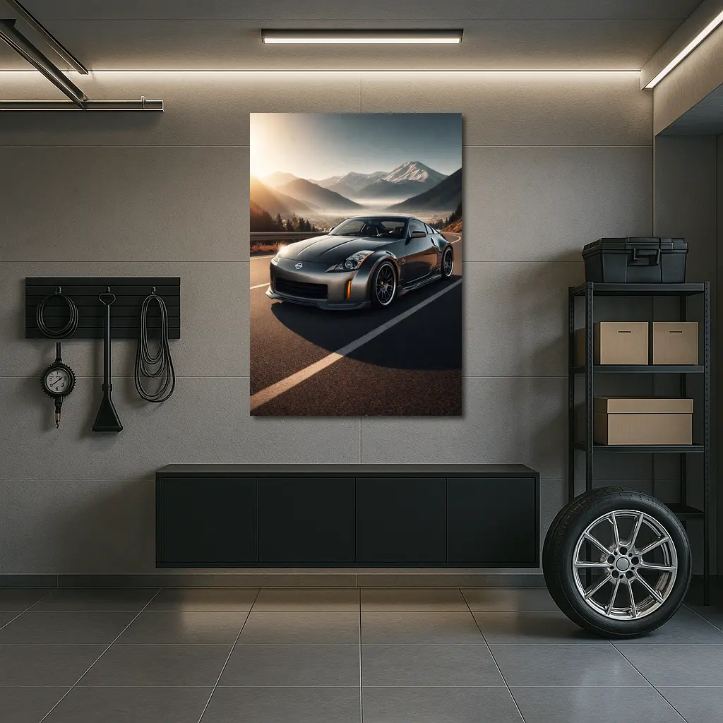Nissan 350Z Gray Sports Car Mountain Road – Wall Art