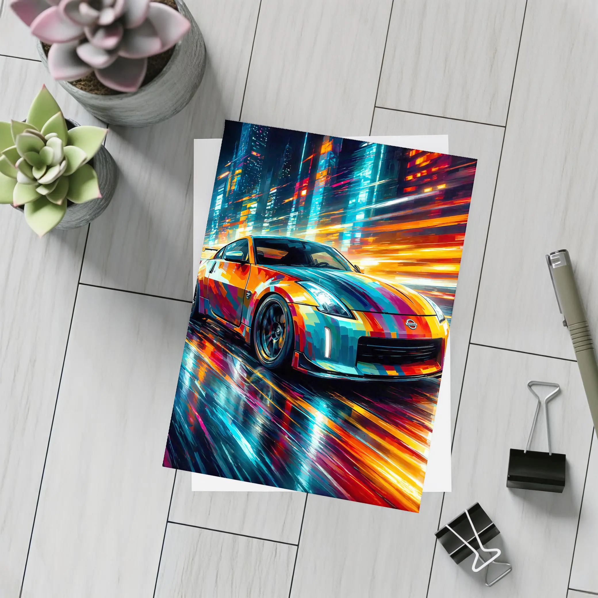 Nissan 350Z Colorful Art City Night – Postcards
