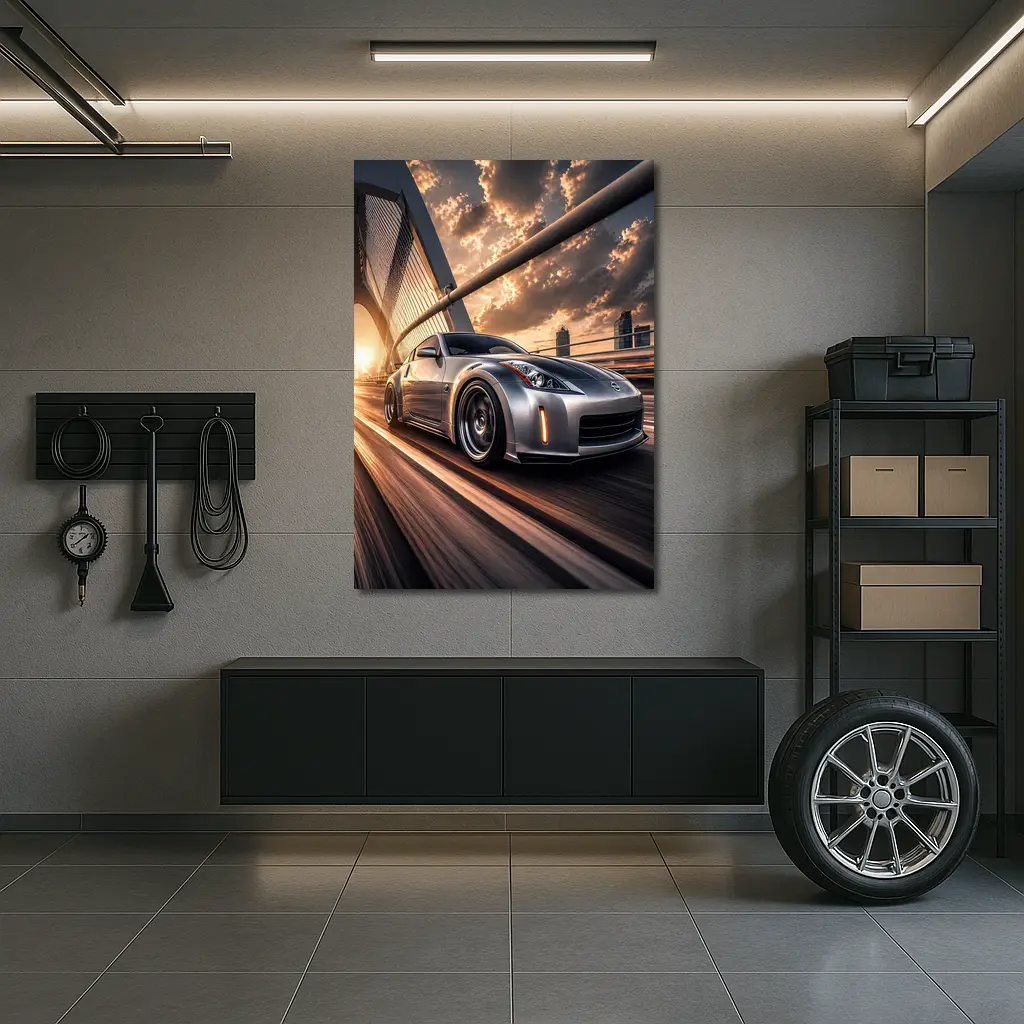 Nissan 350Z Silver Bridge Sunset Drive – Wall Art