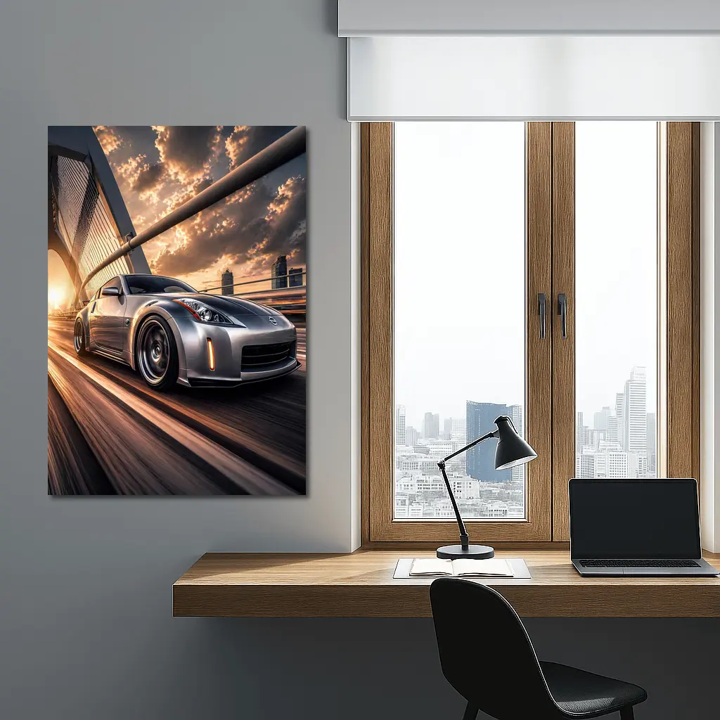 Nissan 350Z Silver Bridge Sunset Drive – Wall Art