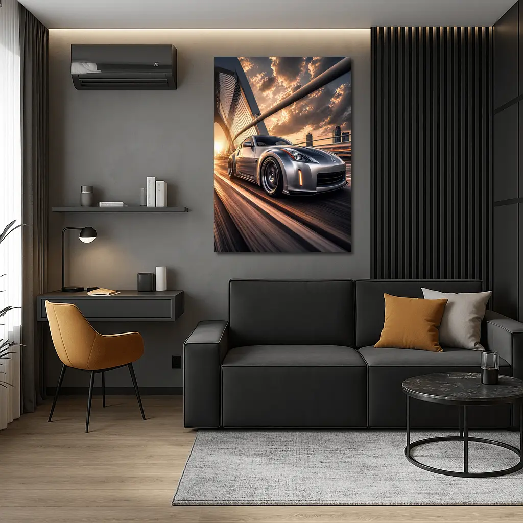 Nissan 350Z Silver Bridge Sunset Drive – Wall Art