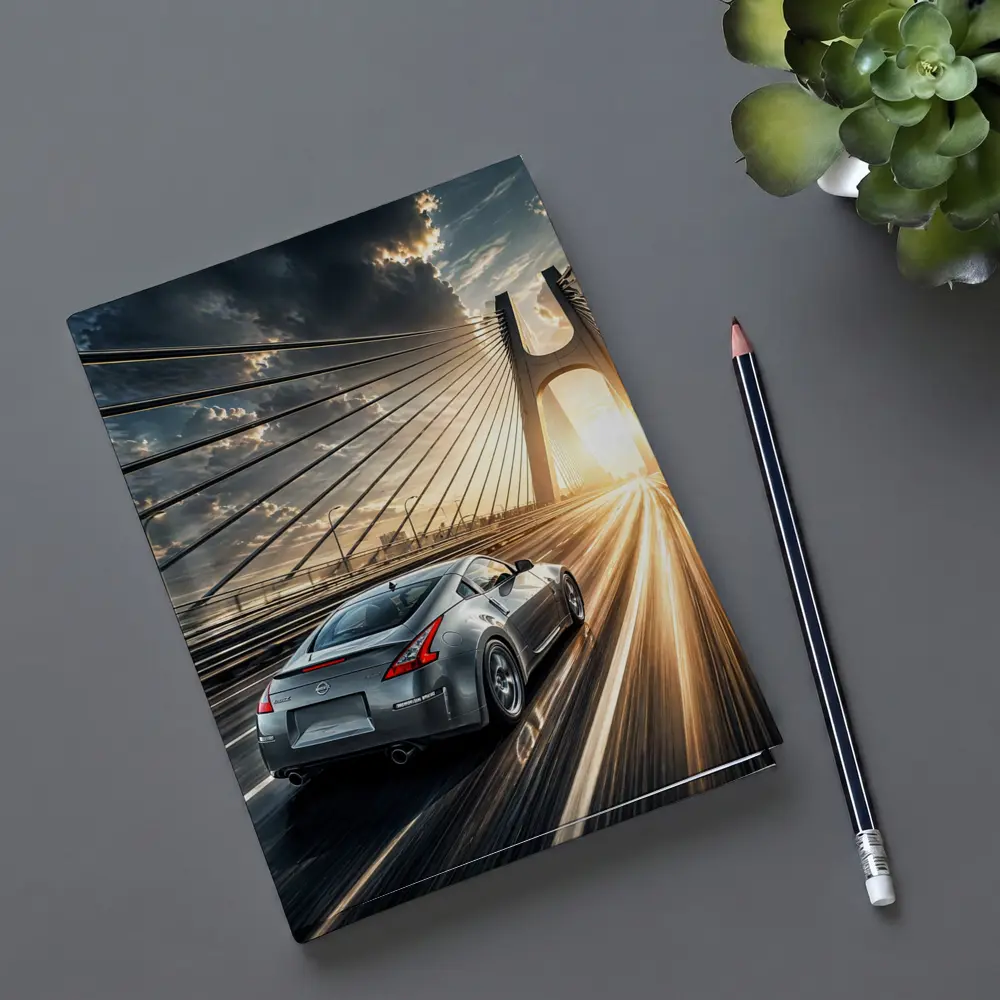 Nissan 370Z Racing Across Sunset Bridge – Notebooks