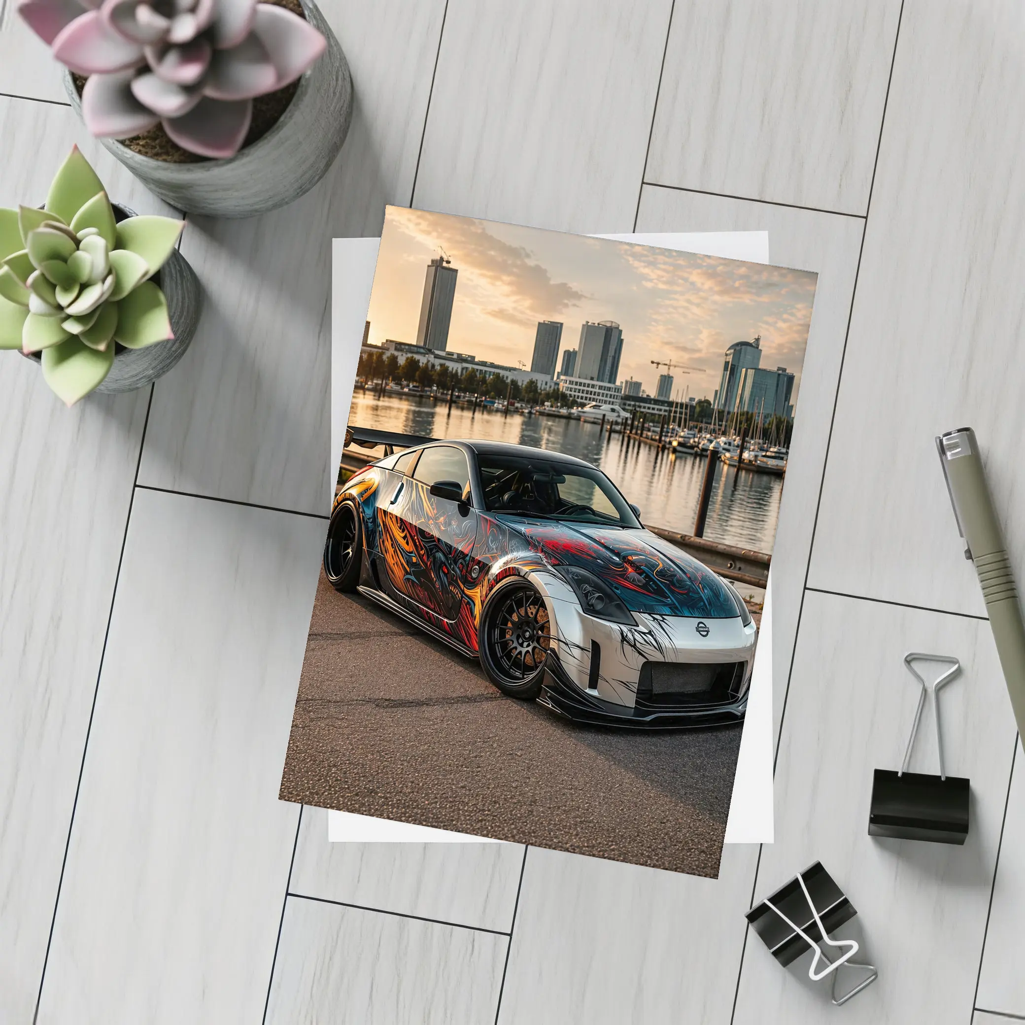 Nissan 350Z Custom Paint Cityscape Waterfront – Postcards