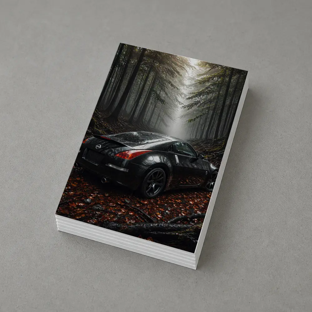 Nissan 350Z Black Wet Foggy Forest – Postcards