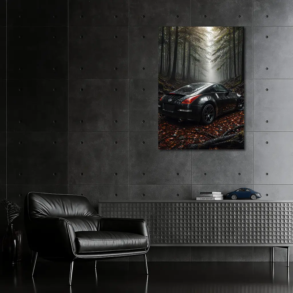 Nissan 350Z Black Wet Foggy Forest – Wall Art