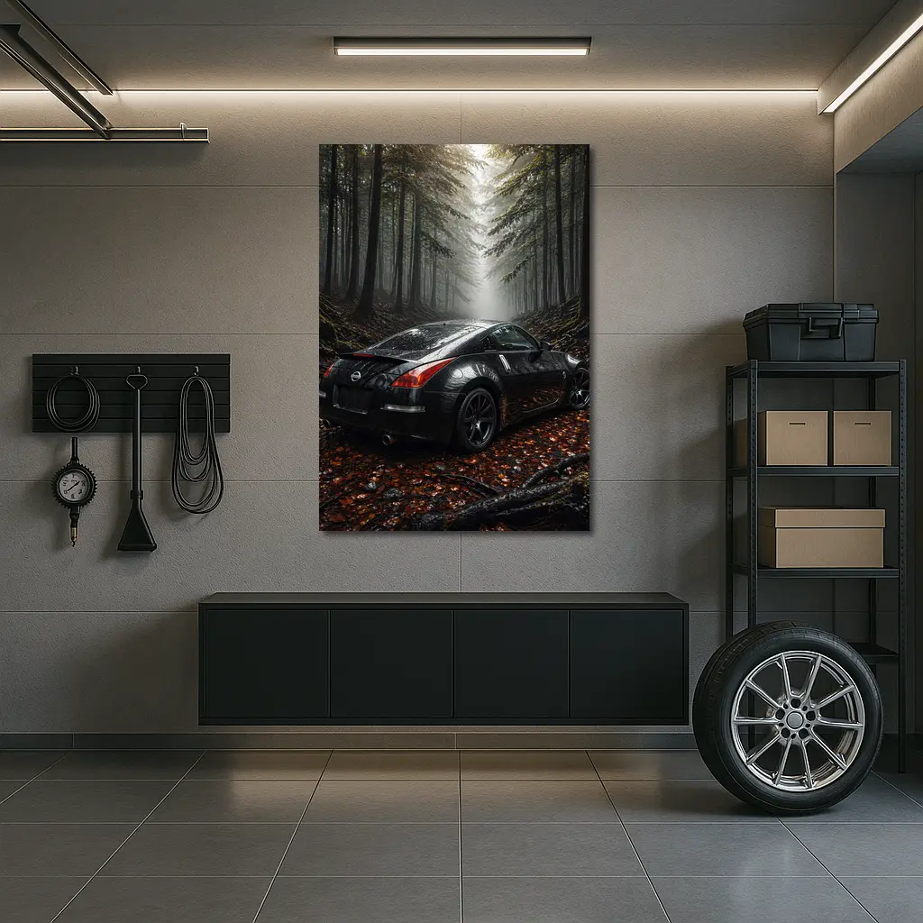 Nissan 350Z Black Wet Foggy Forest – Wall Art