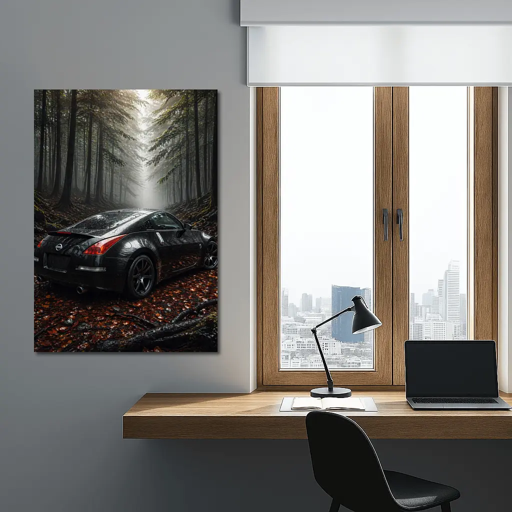 Nissan 350Z Black Wet Foggy Forest – Wall Art