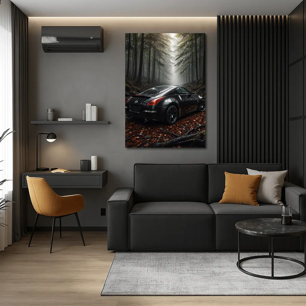 Nissan 350Z Black Wet Foggy Forest – Wall Art