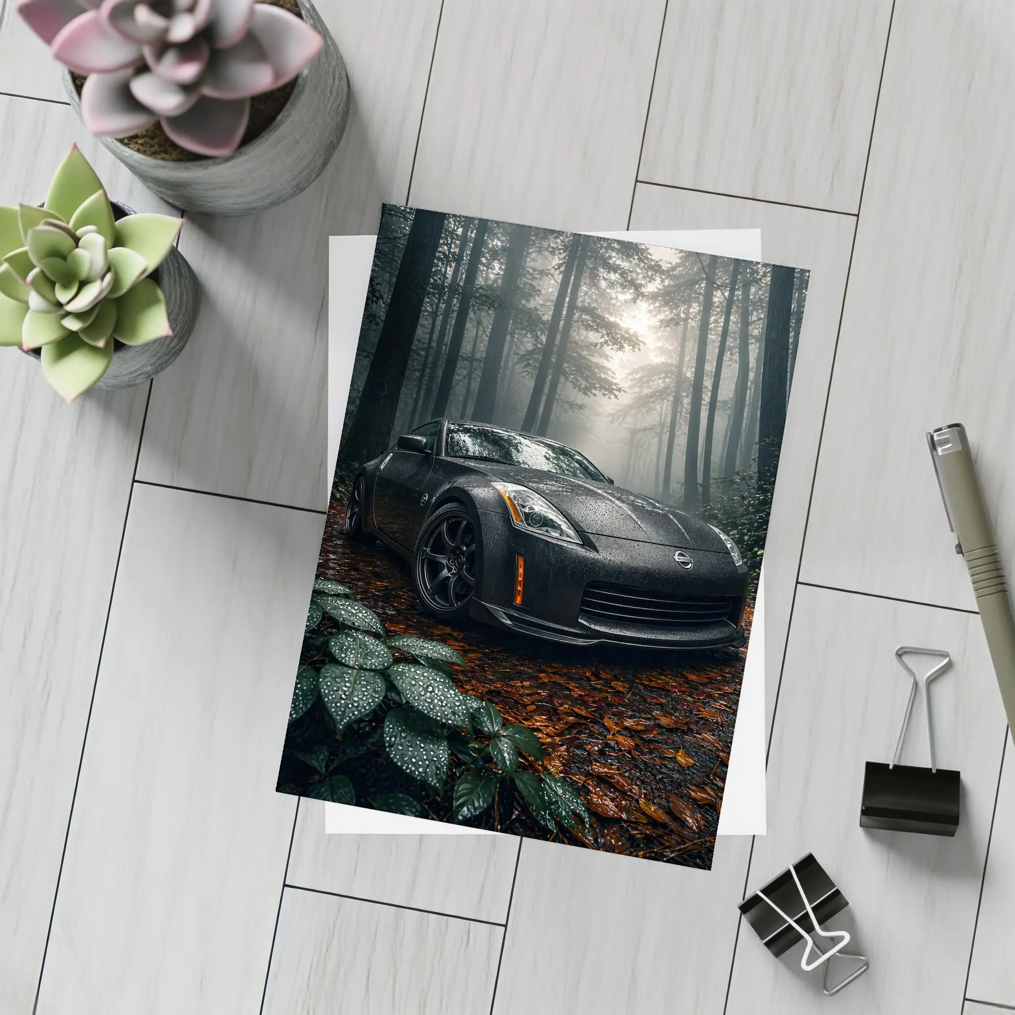 Nissan 350Z Black Wet Forest Night – Postcards