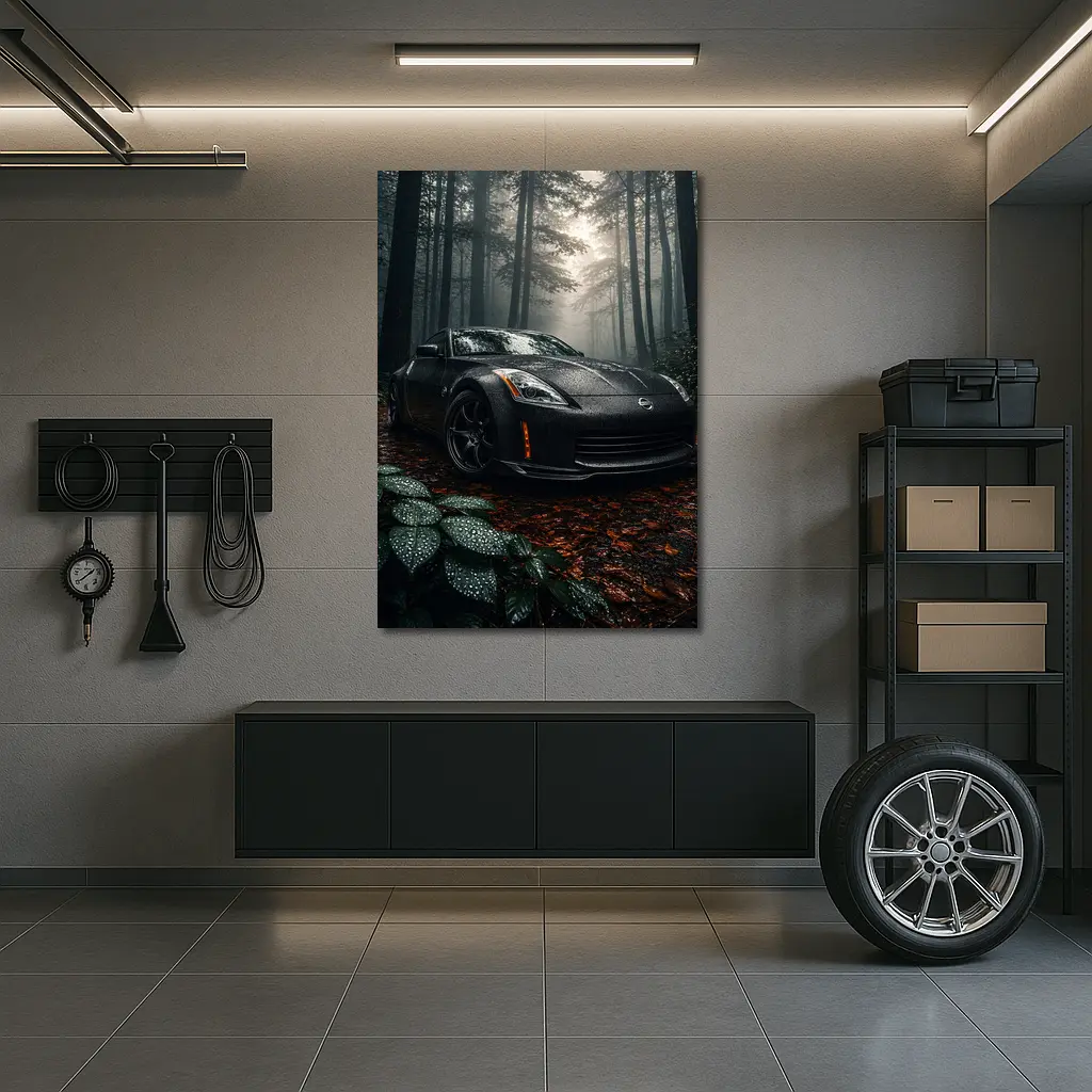 Nissan 350Z Black Wet Forest Night – Wall Art