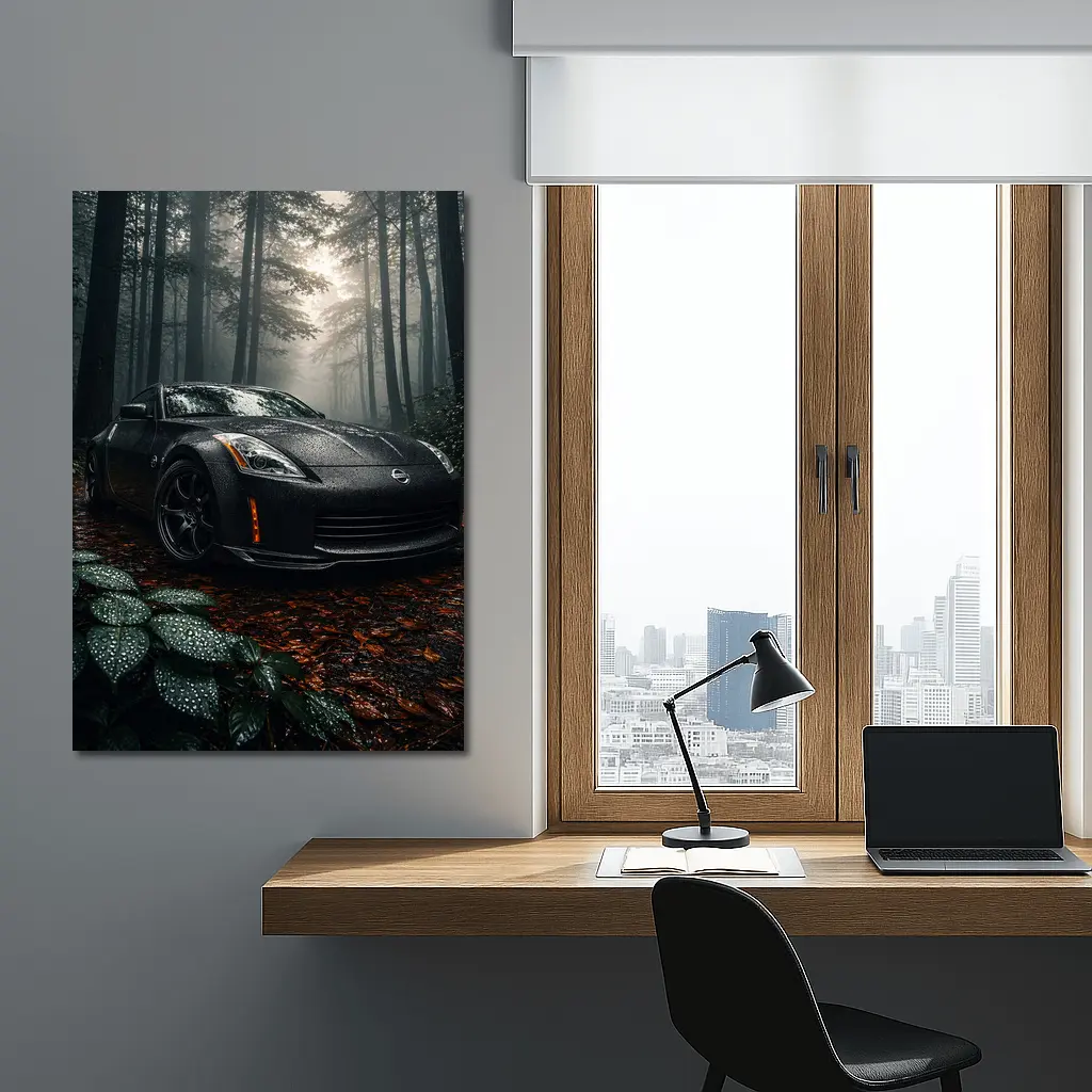 Nissan 350Z Black Wet Forest Night – Wall Art